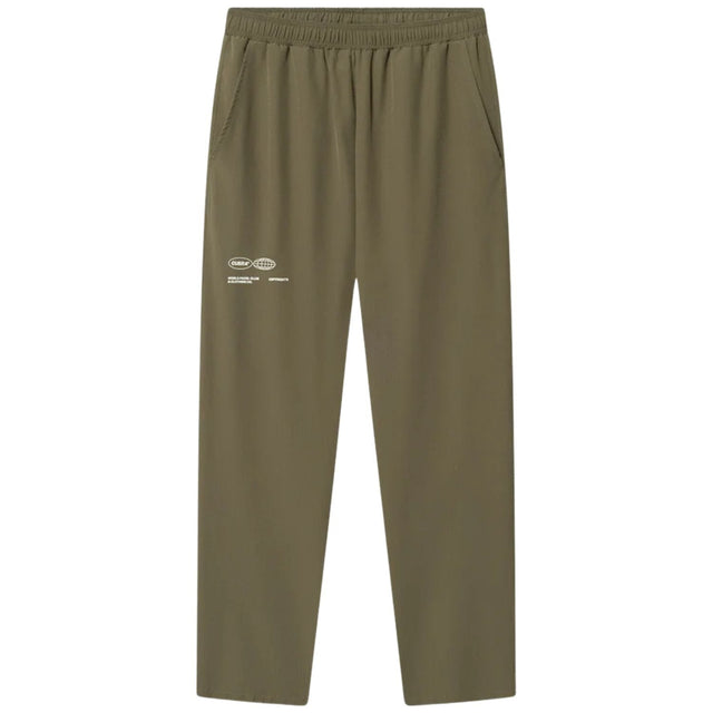 Cuera Active trackpants in olijfgroen, vooraanzicht plat gelegd met logoprint