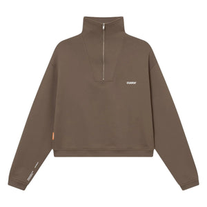 Bruine Cuera Offcourt sweater met halve rits plat gefotografeerd