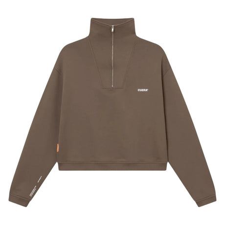 Bruine Cuera Offcourt sweater met halve rits plat gefotografeerd