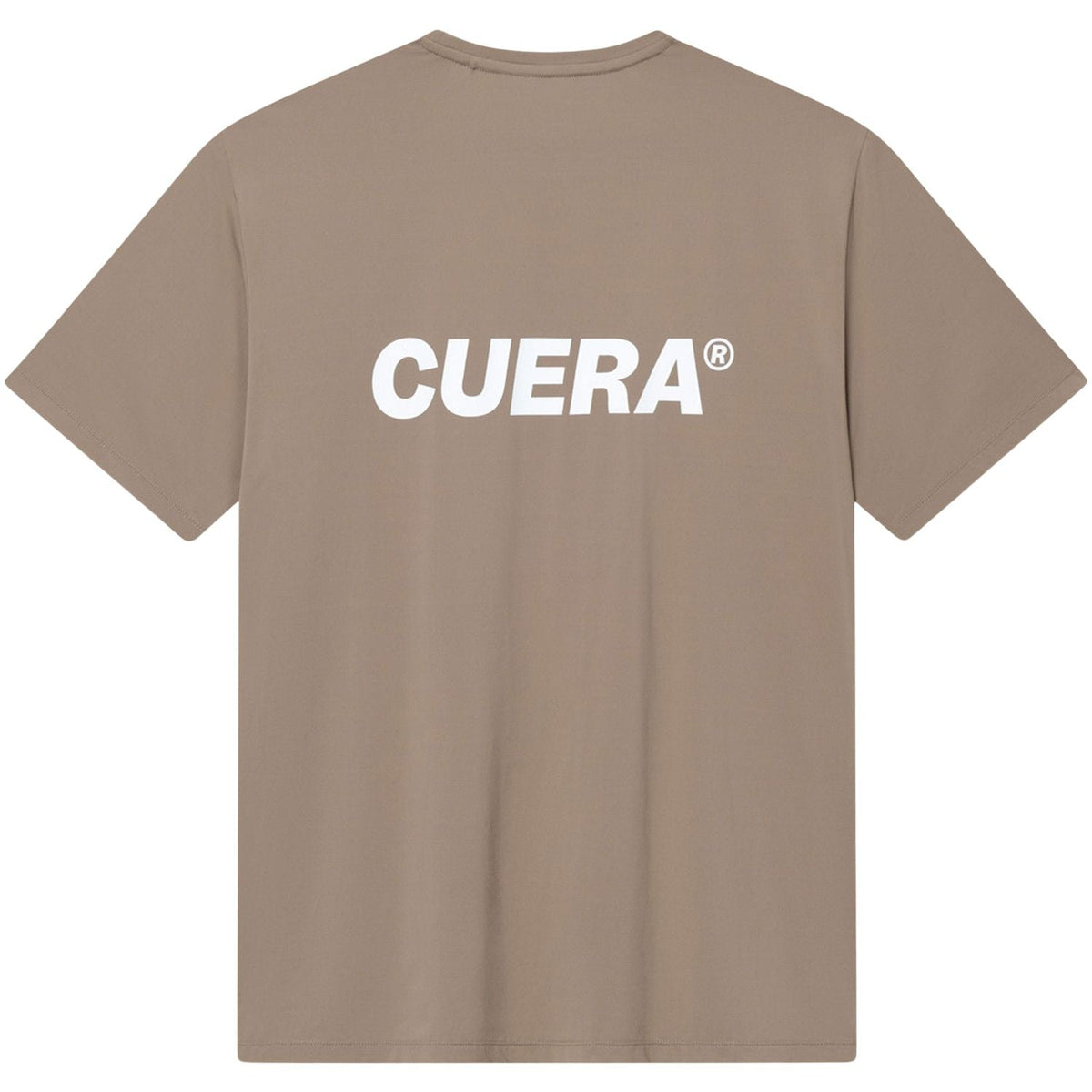 Achterzijde van het Cuera Oncourt Airy T-shirt in beige met groot CUERA-logo