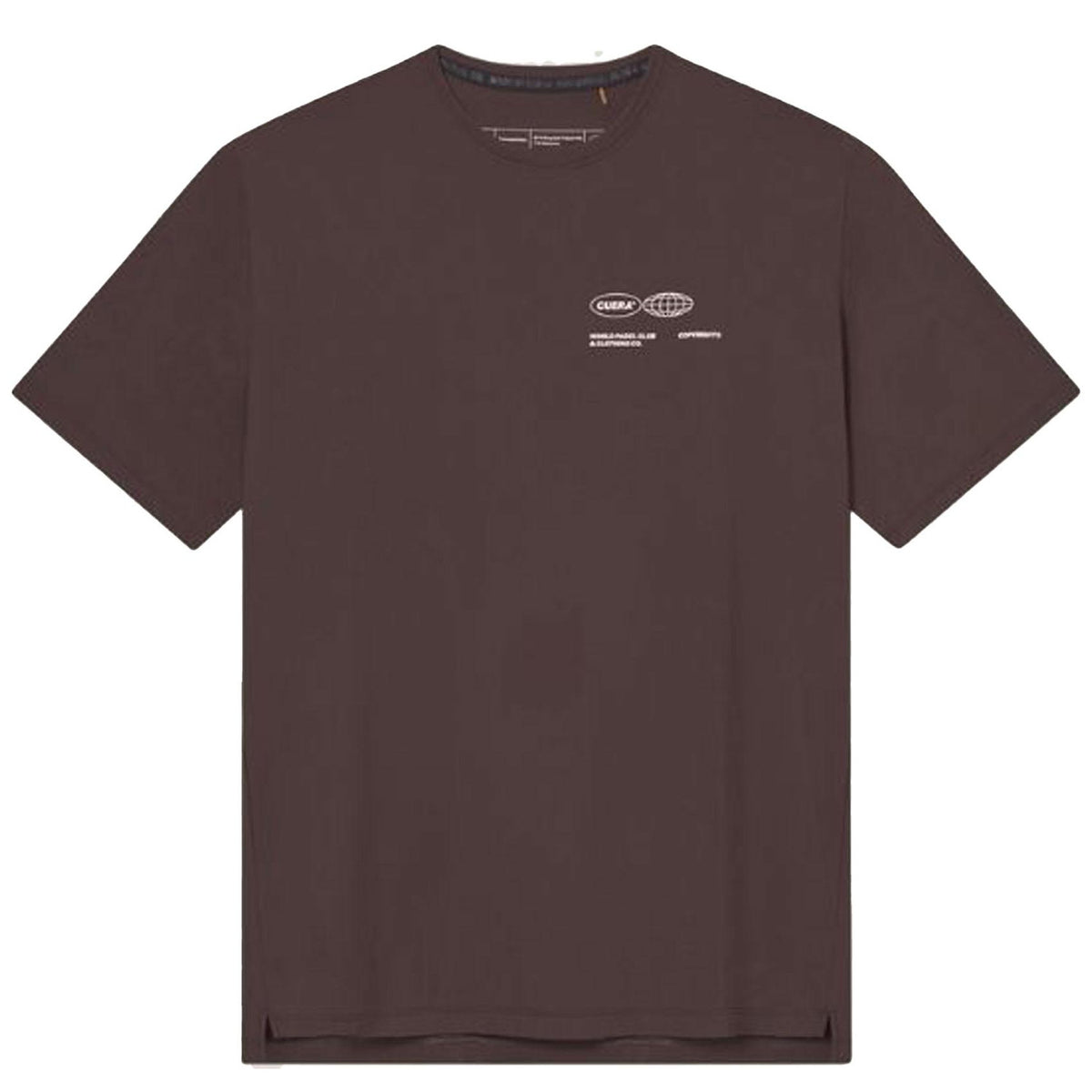 Cuera Oncourt Airy Logo T-shirt voor heren in donkerbruin, vooraanzicht plat gefotografeerd