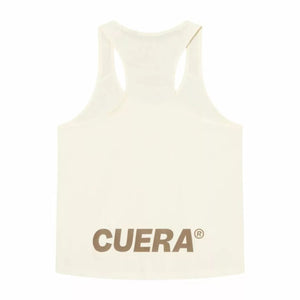 Achterzijde van de cremekleurige Cuera Oncourt Airy Tank Top met CUERA-opdruk