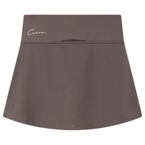 Detail van de tailleband met Cuera-logo van de grijsbruine Oncourt Skirt 2-In-1