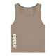 Cuera Oncourt Slim Tank Top voor dames in taupe, vooraanzicht met CUERA-logo onderaan