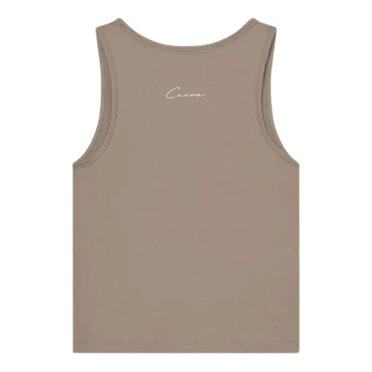 Achterzijde van de Cuera Oncourt Slim Tank Top Walnut met klein script-logo