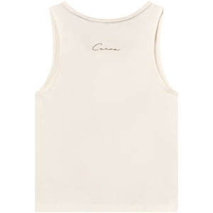 Achterzijde van de gebroken witte Cuera Oncourt Slim Tank Top met script-logo