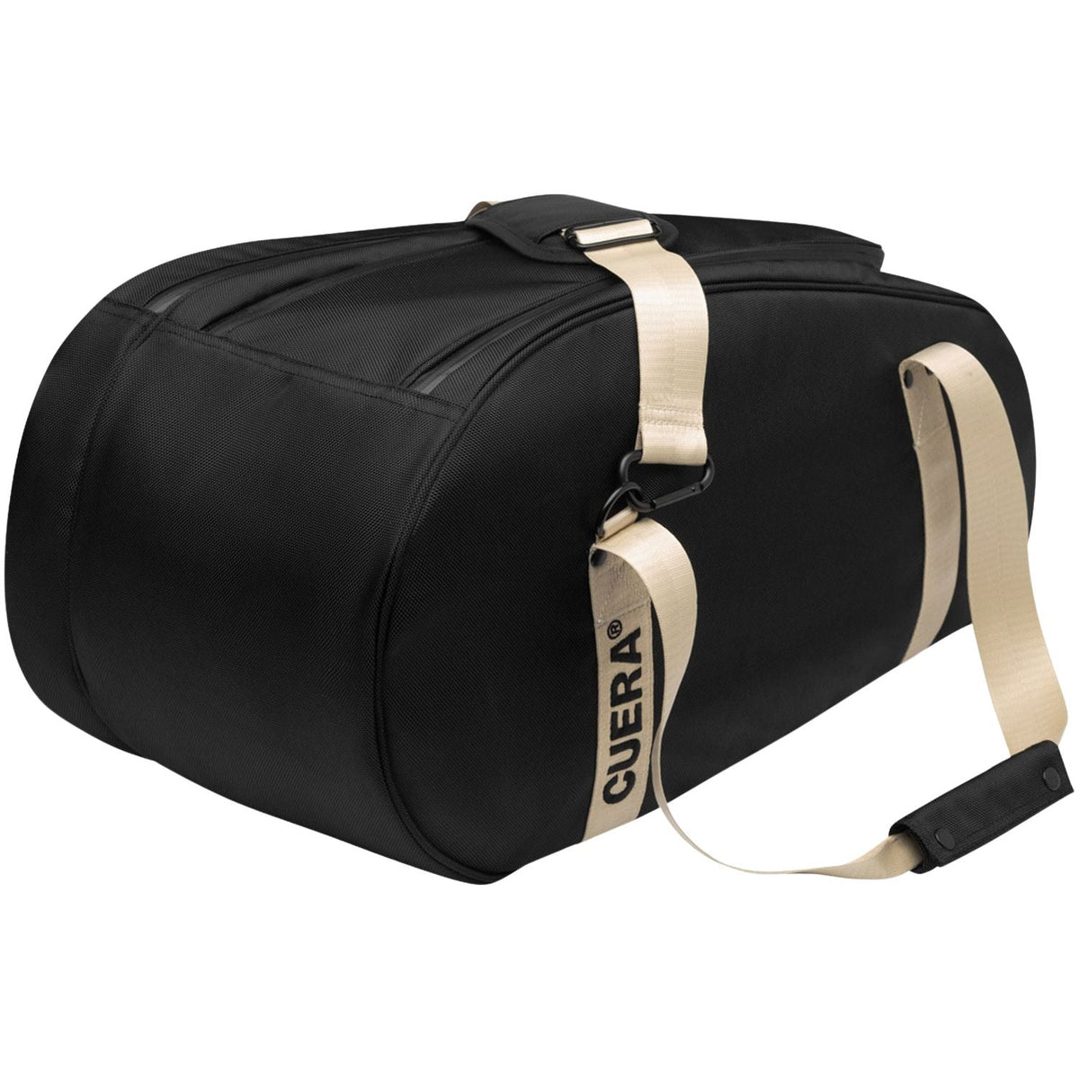 Andere zijde van de zwarte Cuera Oncourt Medium met Cuera-logo en beige schouderband