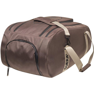 Zijaanzicht van de bruine Cuera Oncourt Premium racketbag met beige schouderband en rits