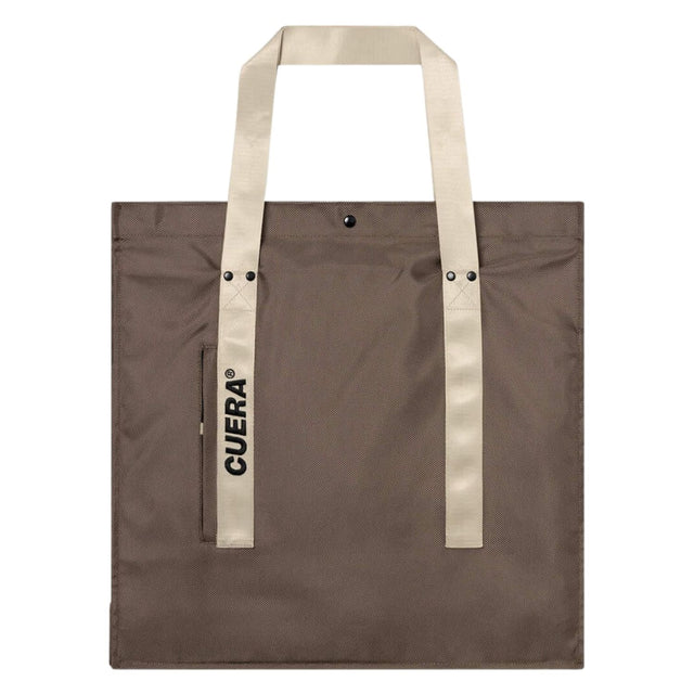 Vooraanzicht van de bruine Cuera Active shopper met lange beige draagbanden en merklogo
