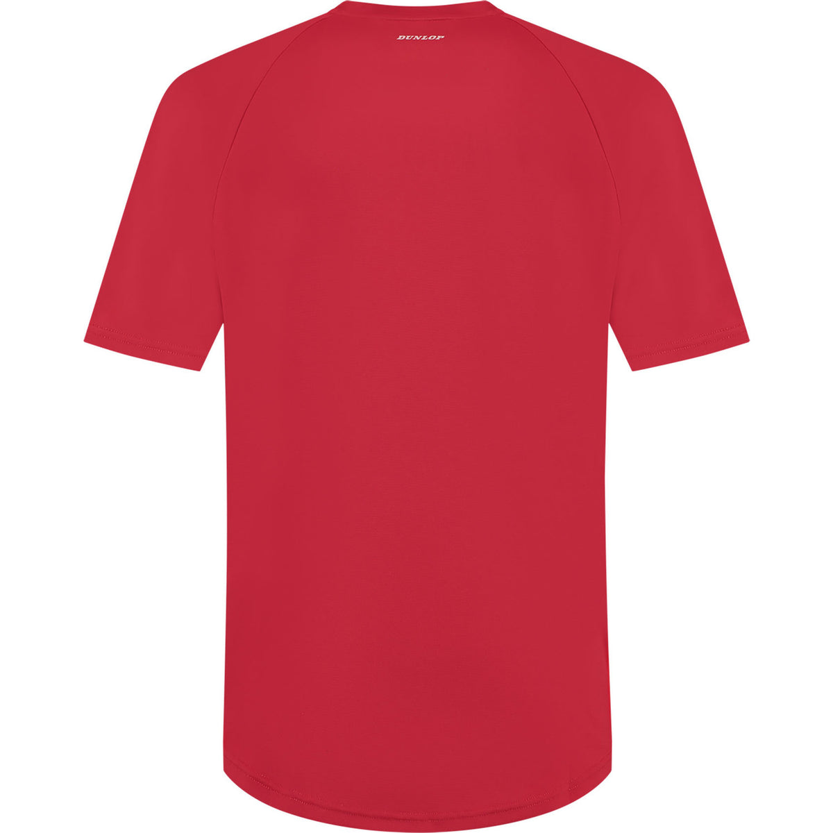 Achterzijde van het rode Dunlop Club T-shirt met afgeronde zoom