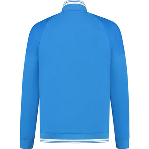 Achterzijde van het felblauwe Dunlop Club trainingsjack