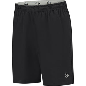 Dunlop Club Mens Woven Shorts 7 Inch Black, vooraanzicht met elastische tailleband en wit Flying-D logo op de pijp
