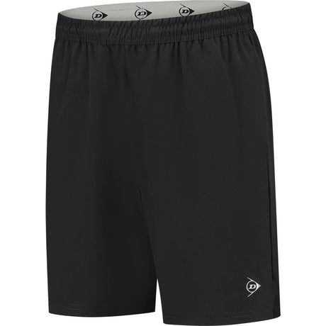 Dunlop Club Mens Woven Shorts 7 Inch Black, vooraanzicht met elastische tailleband en wit Flying-D logo op de pijp