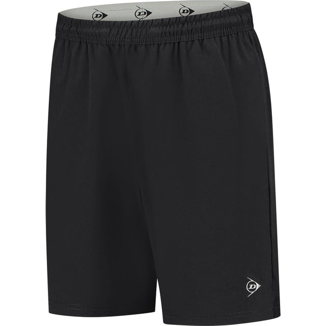 Dunlop Club Mens Woven Shorts 7 Inch Black, vooraanzicht met elastische tailleband en wit Flying-D logo op de pijp