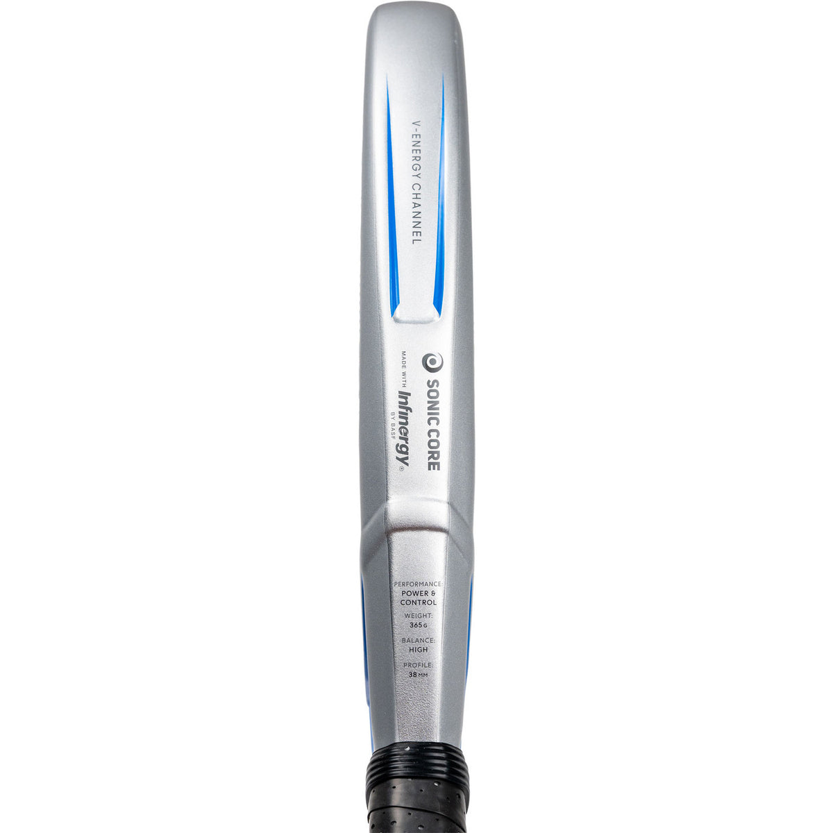 Detail van het frame en de grip van het Dunlop FX Hybrid 26 padelracket