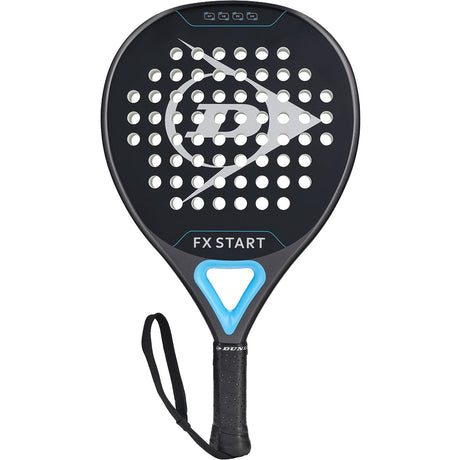 Dunlop FX Start 26 padelracket in zwart met wit logo en lichtblauwe punt, vooraanzicht