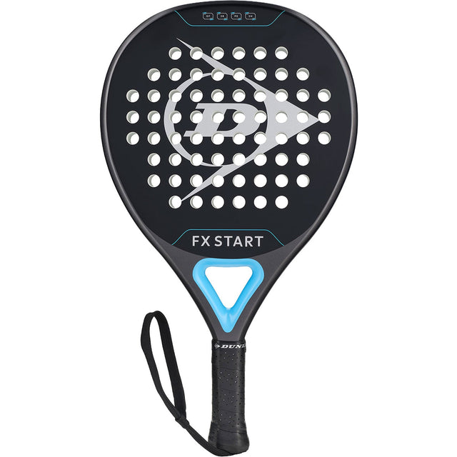 Dunlop FX Start 26 padelracket in zwart met wit logo en lichtblauwe punt, vooraanzicht