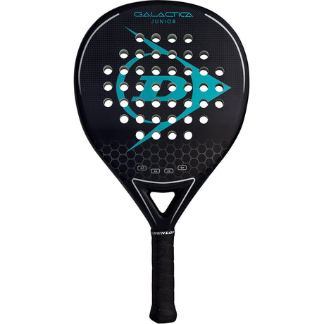 Dunlop Galactica Junior 2025 padelracket in zwart met turquoise logo, vooraanzicht