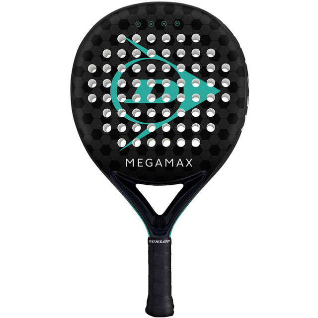 Dunlop Megamax Black padelracket in zwart met turquoise logo, vooraanzicht