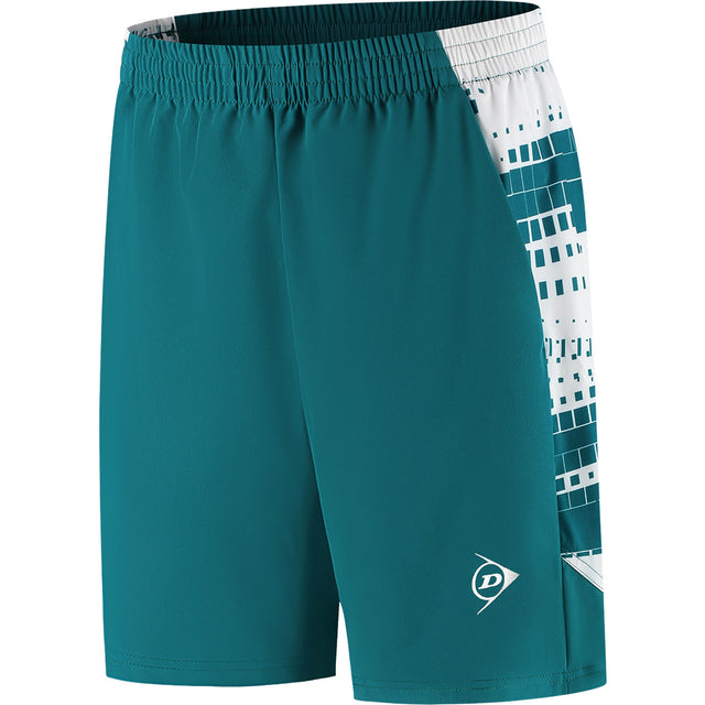 Dunlop Game short voor heren in petrolgroen met grafische zijprint, vooraanzicht
