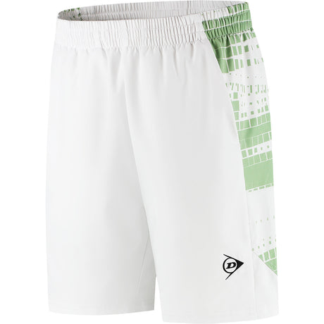 Dunlop Game short voor heren in wit met groene grafische print, vooraanzicht