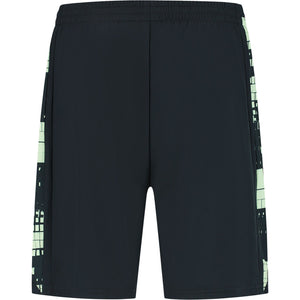 Dunlop Mens Game Shorts Black/Fair Green, achteraanzicht in zwart met grafische zijprint