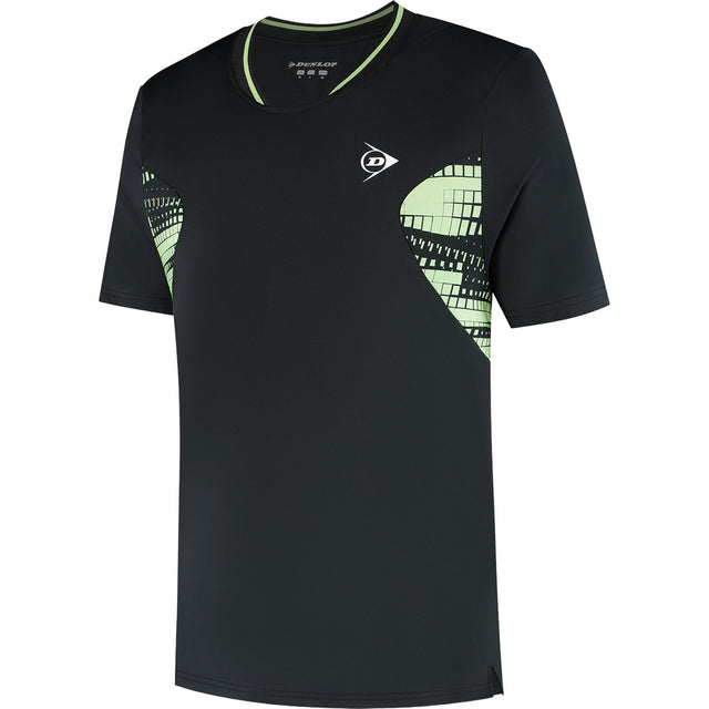 Dunlop Game Tee 1 voor heren in zwart met groene print, vooraanzicht