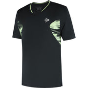 Dunlop Mens Game Tee 1 Black/Fair Green, vooraanzicht in zwart met lichtgroene panelen naast de borst