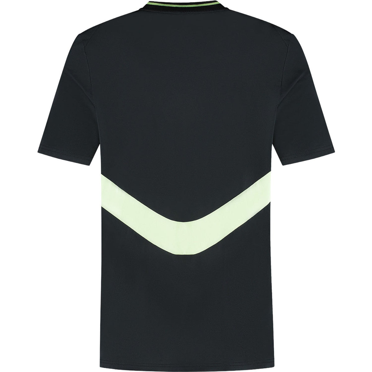 Dunlop Mens Game Tee 1 Black/Fair Green, achteraanzicht in zwart met lichtgroen V-motief