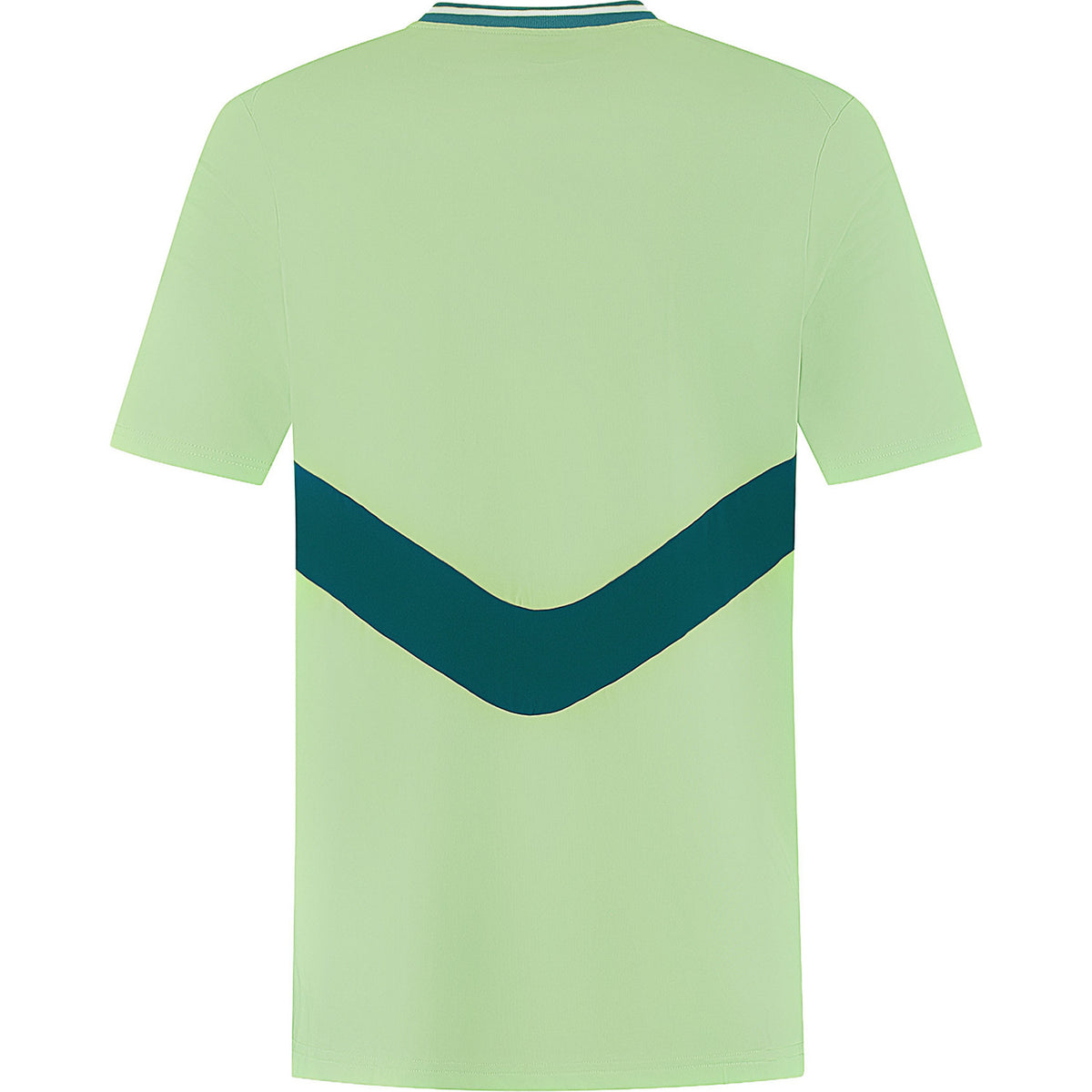 Achterzijde van het lichtgroene Dunlop Game Tee 1 met petrolblauwe streep