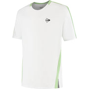 Dunlop Game Tee 2 voor heren in wit met lichtgroene zijbies, vooraanzicht