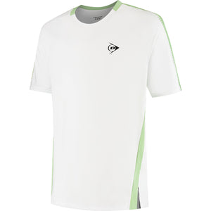 Dunlop Game Tee 2 voor heren in wit met lichtgroene zijbies, vooraanzicht