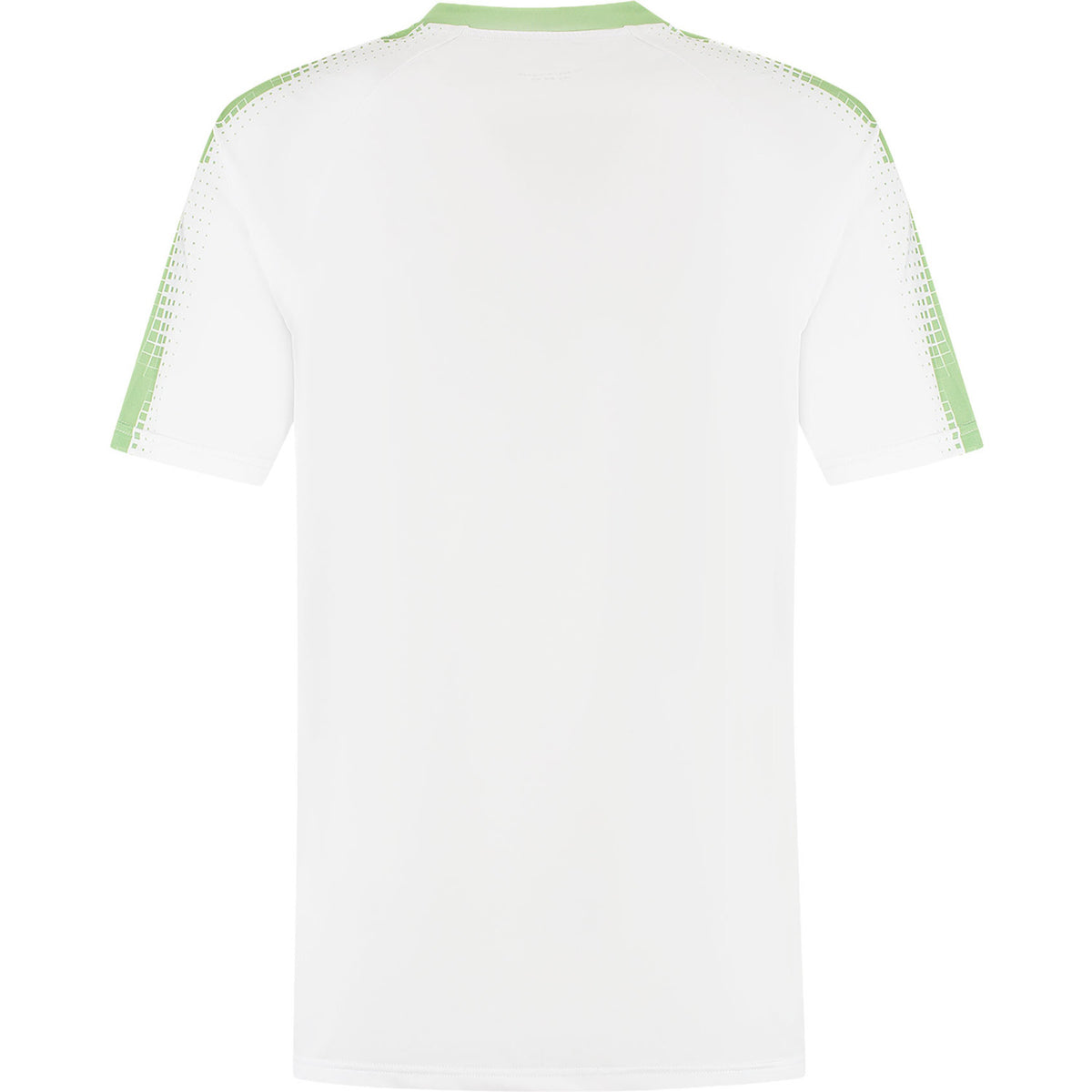 Achterzijde van het witte Dunlop Game Tee 2 met groene schouderprint