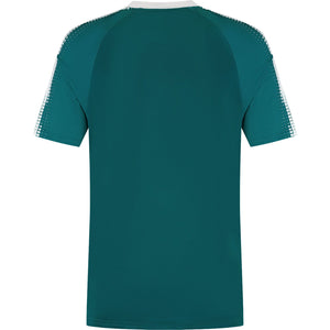 Dunlop Mens Game Tee 2 White/Shaded Spruce, achteraanzicht in petrolgroen met witte schouderprint