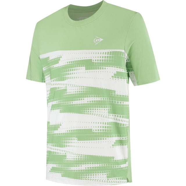 Dunlop Game Tee 3 voor heren in lichtgroen met witte streepprint, vooraanzicht