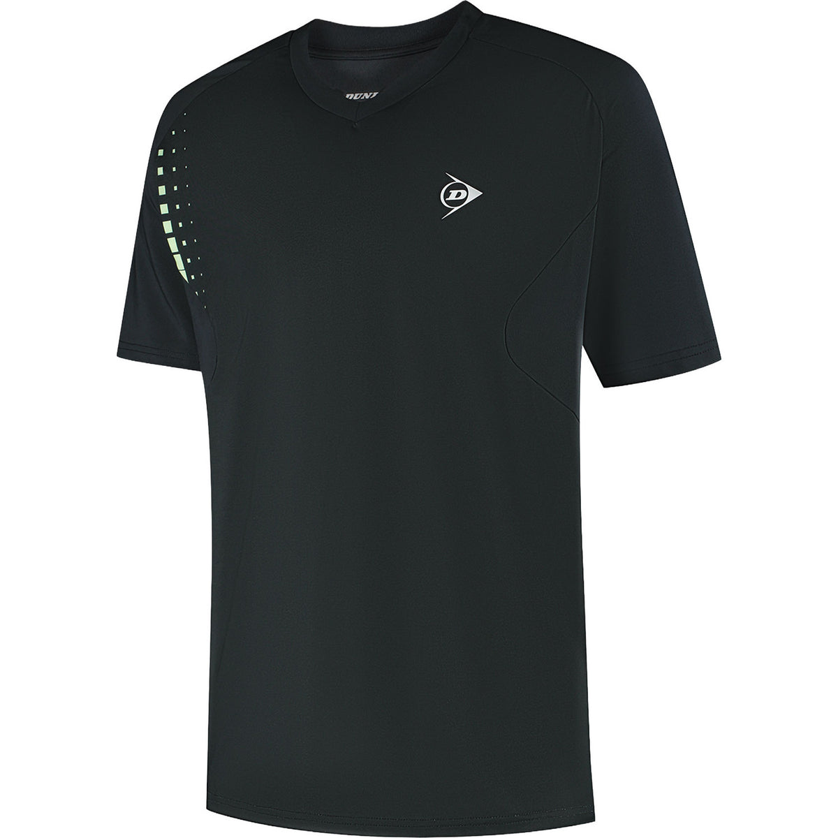 Dunlop Game Tee 5 voor heren in zwart met groene stippen op de schouder