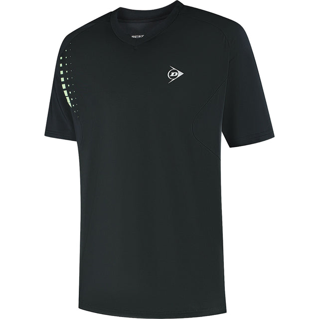 Dunlop Game Tee 5 voor heren in zwart met groene stippen op de schouder