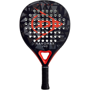 Dunlop Nanomax Pro padelracket in zwart met rood logo en rode hartbrug, vooraanzicht