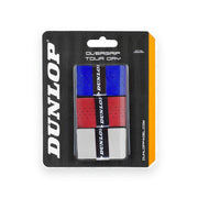 Dunlop Tour Dry Surgrip Mix, paquet contenant des surgrips bleus, rouges et blancs