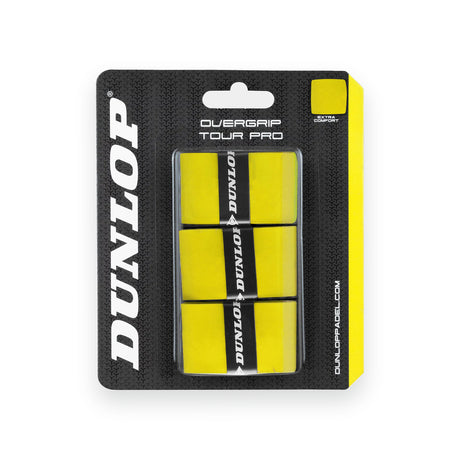 Dunlop Tour Pro Overgrip Yellow, verpakking met drie overgrips