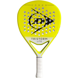 Dunlop Tristorm Lite 2025 padelracket in geel met zwart logo en witte grip, vooraanzicht