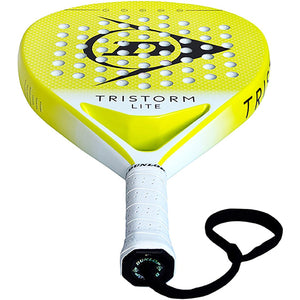 Close-up van de witte grip en zwarte polsband van het Dunlop Tristorm Lite 2025