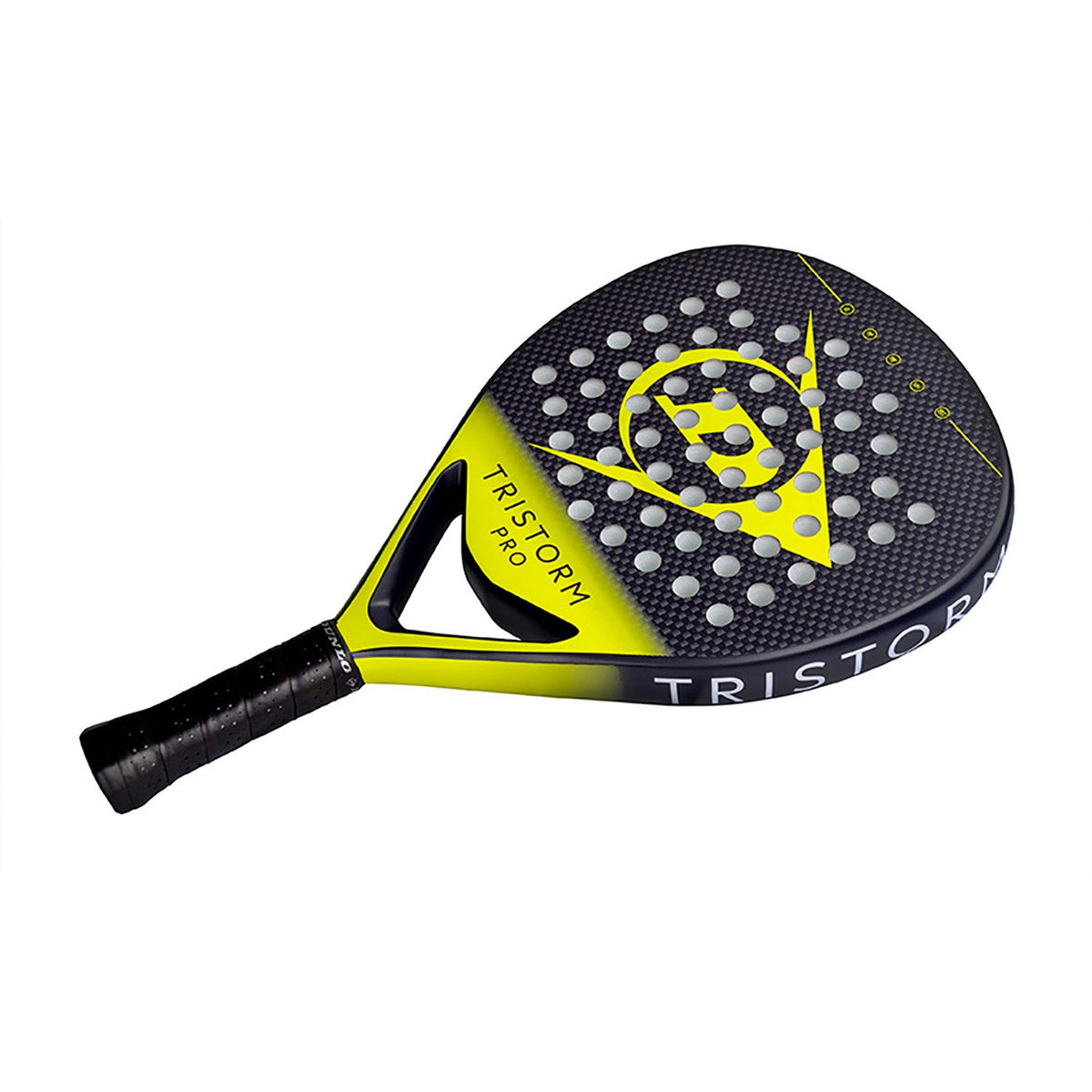 Dunlop Tristorm Pro 2025 liggend schuin met gele Tristorm-opdruk langs het hart