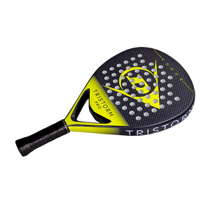 Dunlop Tristorm Pro 2025 liggend schuin met gele Tristorm-opdruk langs het hart