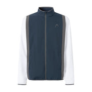 Head Club 25 Jacket heren in Navy/White - vooraanzicht met volledige rits, witte mouwen en grijze contrastbies
