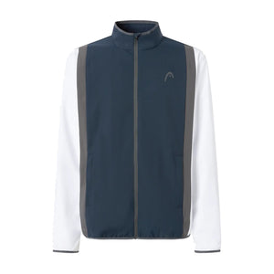 Head Club 25 Jacket heren in Navy/White - vooraanzicht met volledige rits, witte mouwen en grijze contrastbies