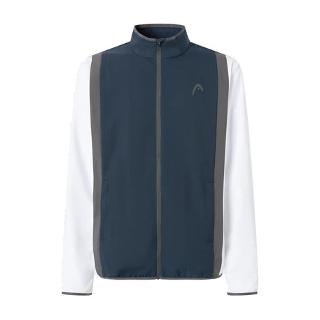 Head Club 25 Jacket heren in Navy/White - vooraanzicht met volledige rits, witte mouwen en grijze contrastbies