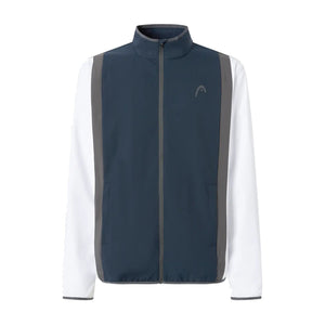 Head Club 25 Jacket heren in Navy/White - vooraanzicht met volledige rits, witte mouwen en grijze contrastbies
