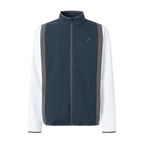 Head Club 25 Jacket heren in Navy/White - vooraanzicht met volledige rits, witte mouwen en grijze contrastbies