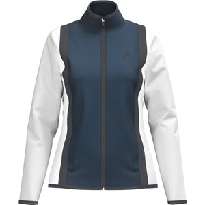 Head Club 25 jack voor dames in donkerblauw met witte mouwen, vooraanzicht met rits